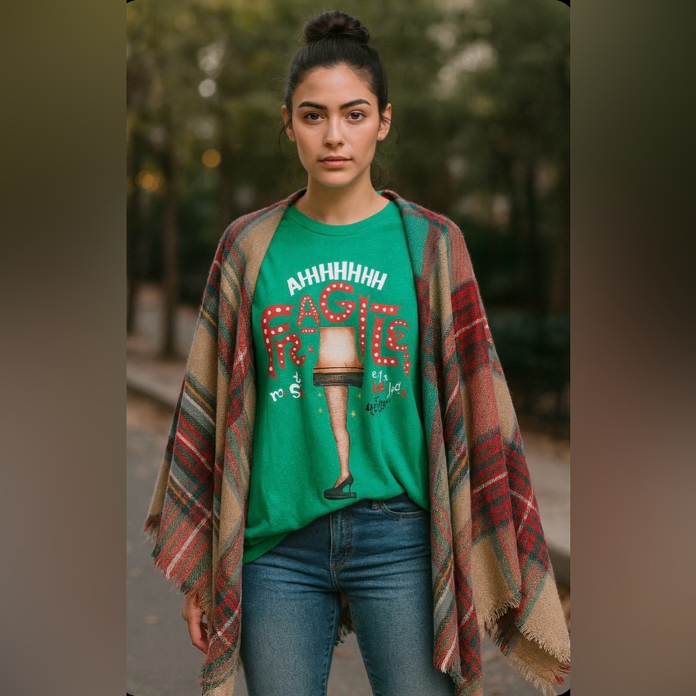 CUSTOM Upcycled A Christmas Story Fragile Blanket Scarf Sleeves Poncho OSFM